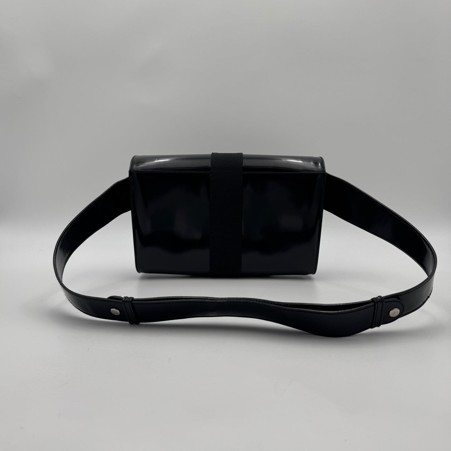 Salvatore Ferragamo Black Patent Leather Vara Bow Shoulder Bag SHW