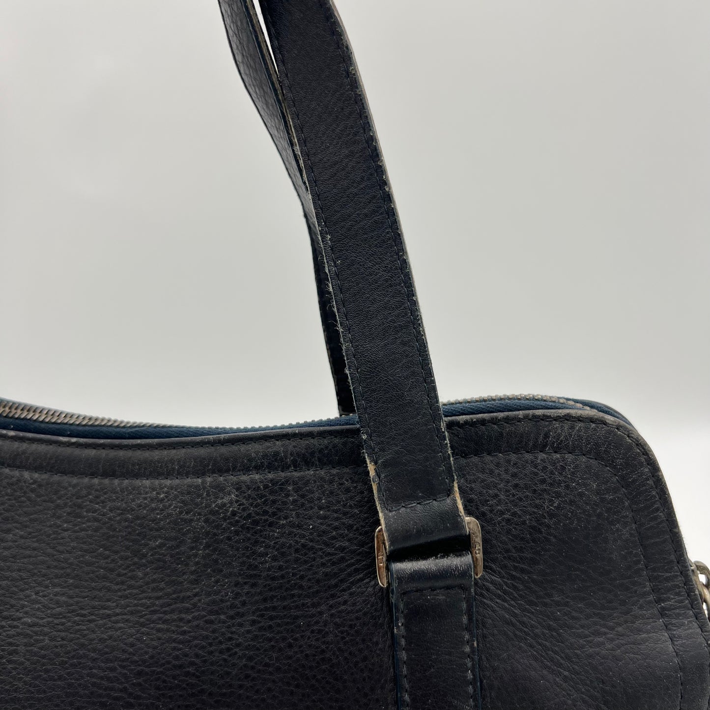 Christian Dior Dark Blue Leather Spellout D Charm Shoulder Bag
