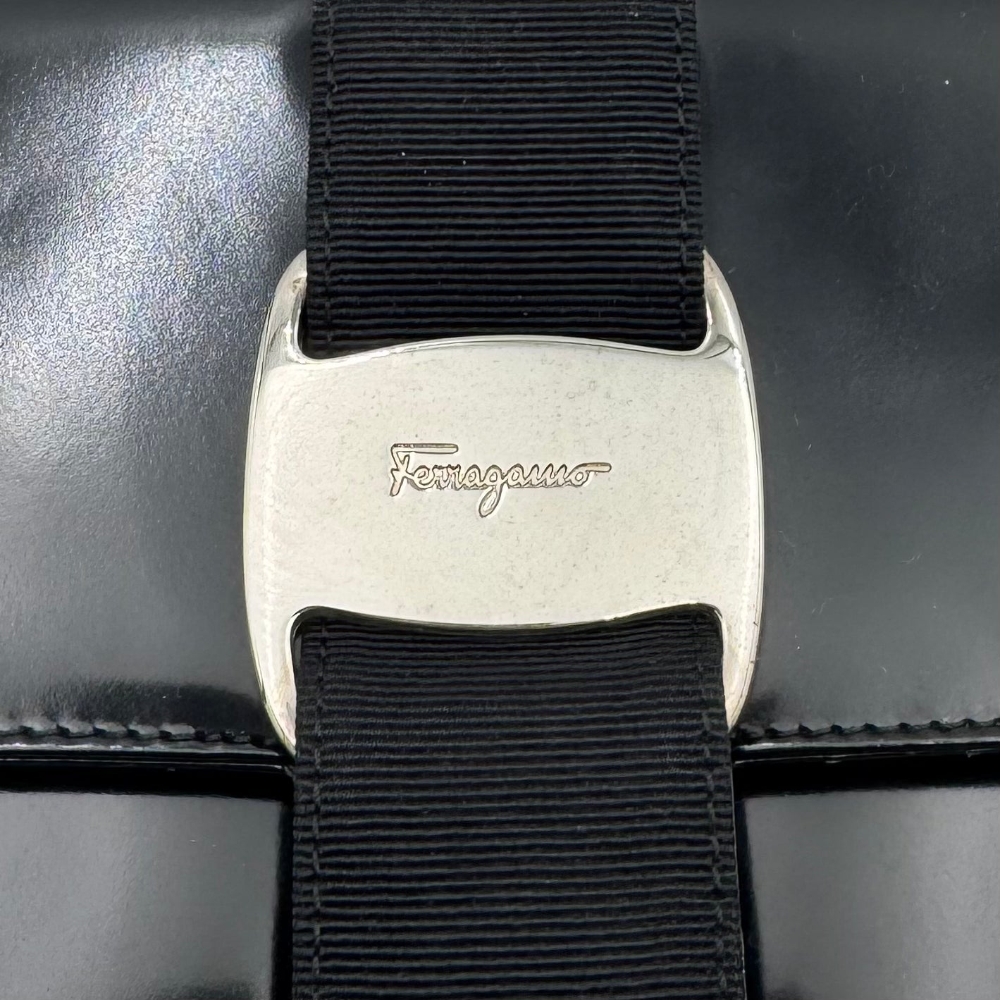 Salvatore Ferragamo Black Patent Leather Vara Bow Shoulder Bag SHW