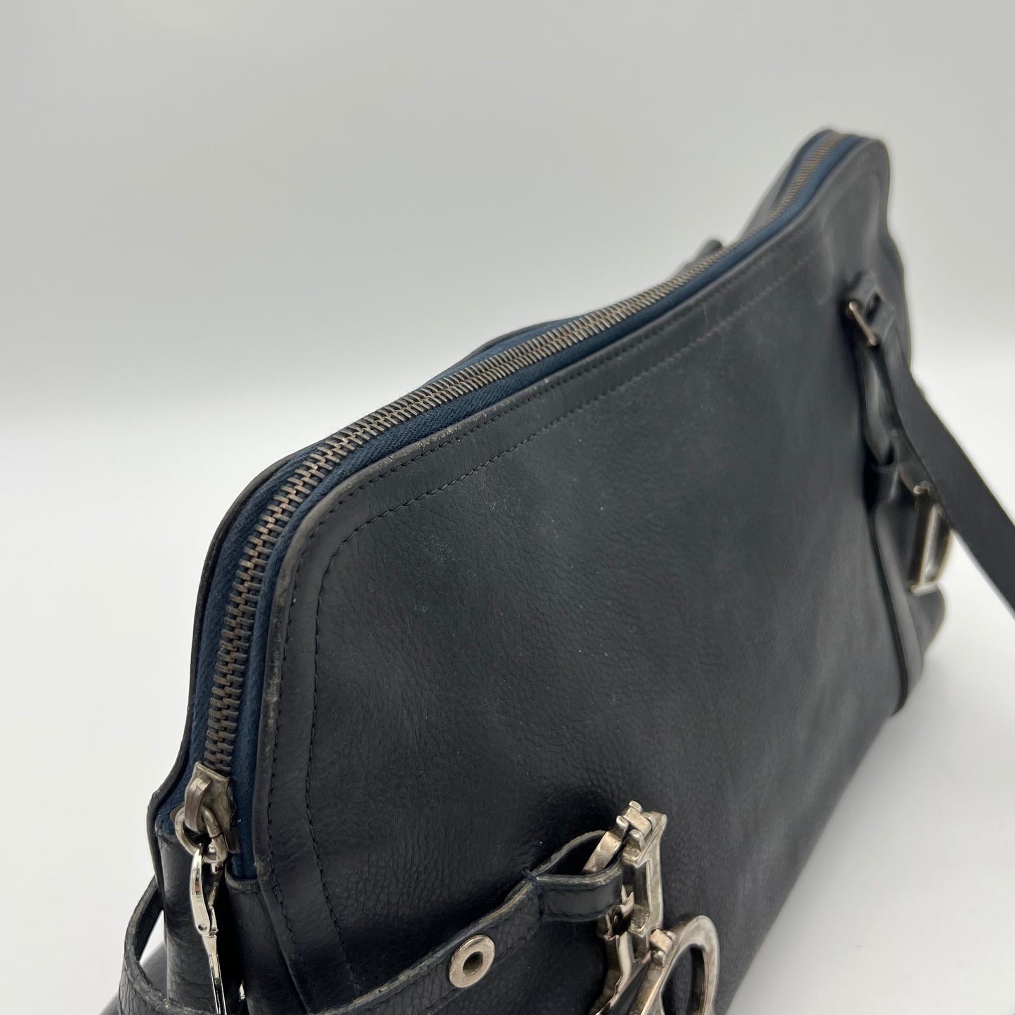 Christian Dior Dark Blue Leather Spellout D Charm Shoulder Bag
