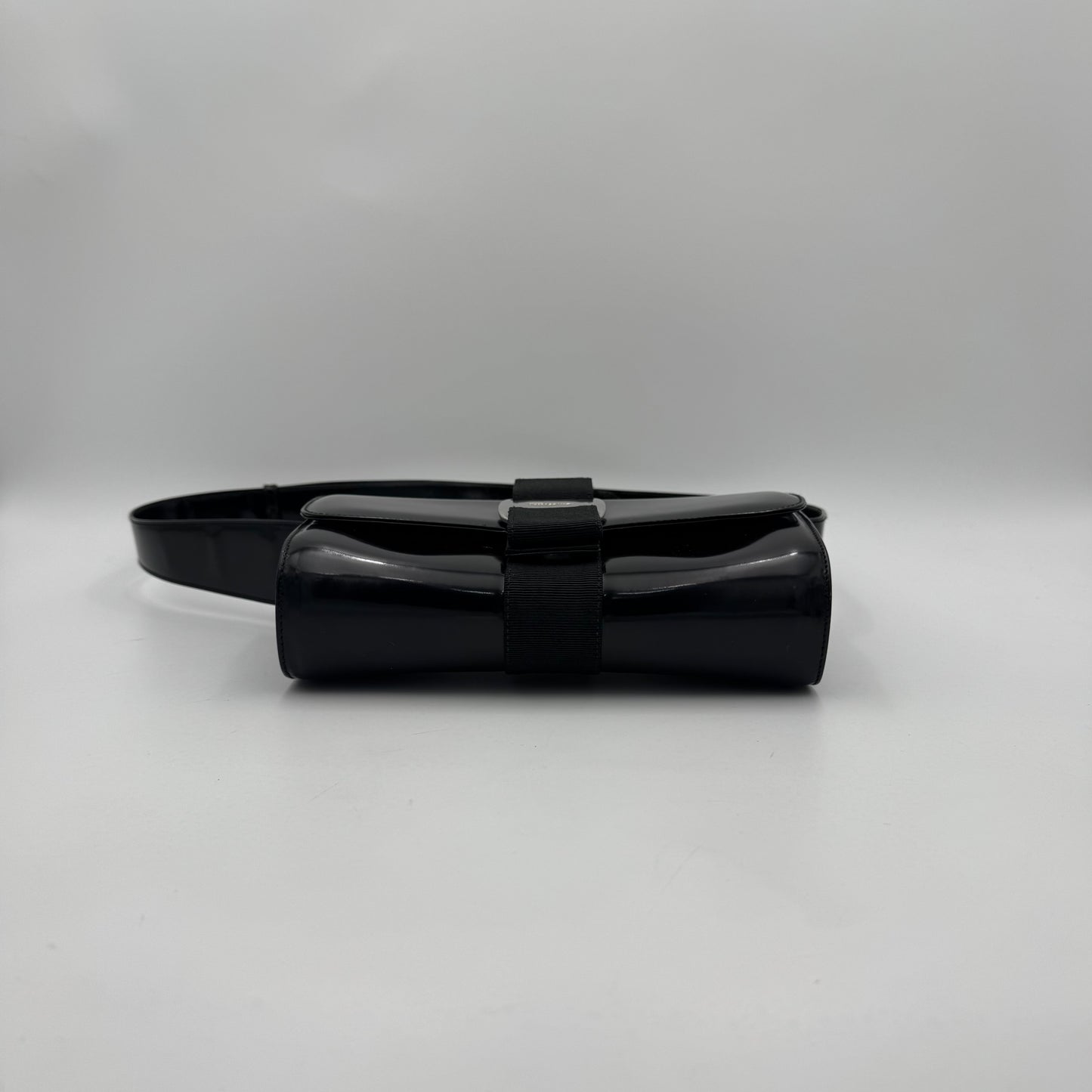 Salvatore Ferragamo Black Patent Leather Vara Bow Shoulder Bag SHW