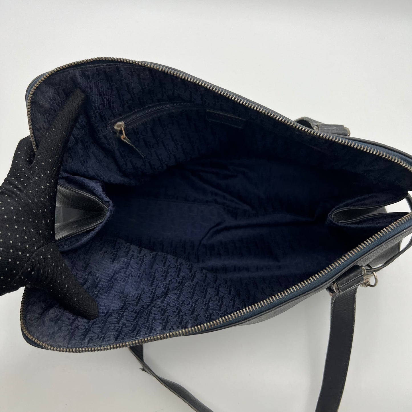 Christian Dior Dark Blue Leather Spellout D Charm Shoulder Bag