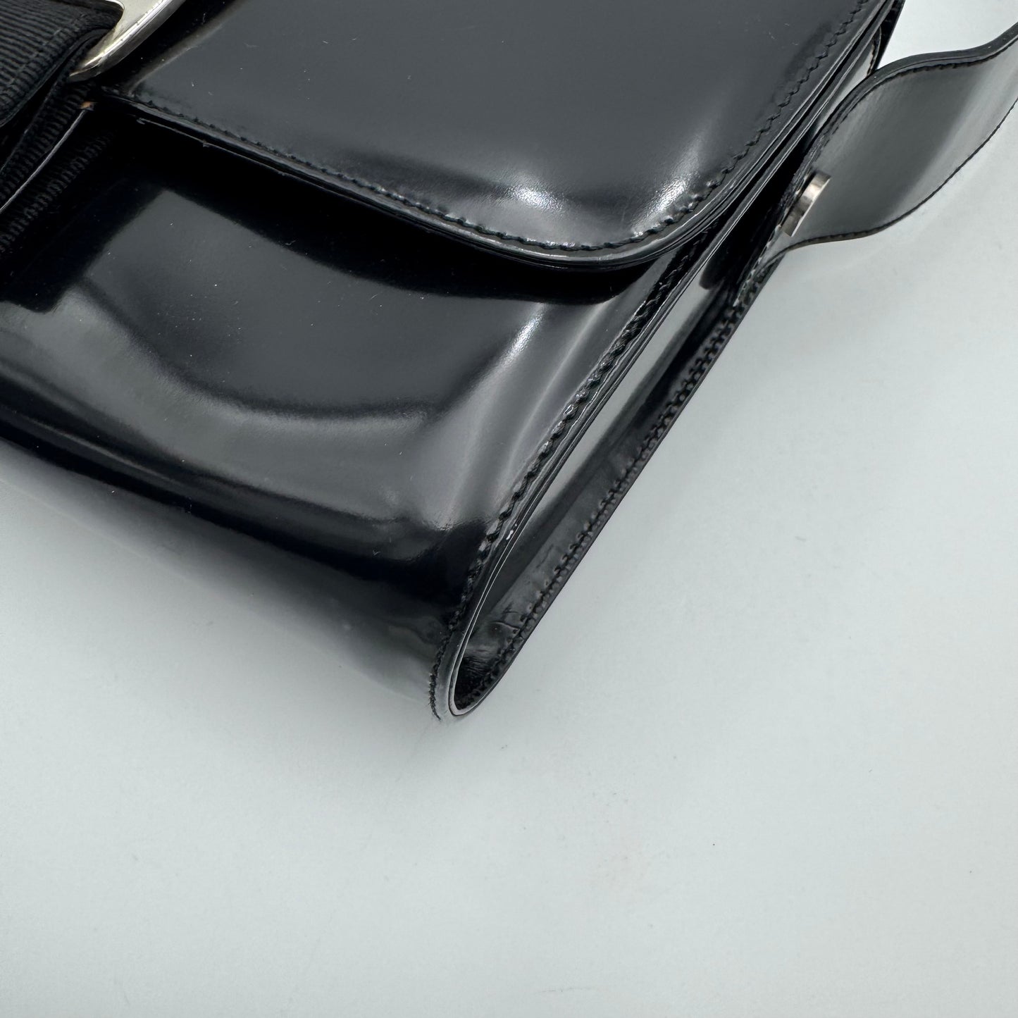 Salvatore Ferragamo Black Patent Leather Vara Bow Shoulder Bag SHW