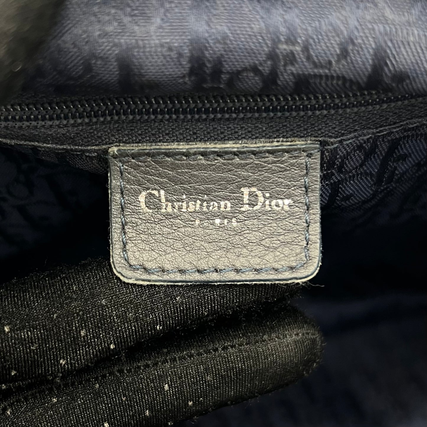 Christian Dior Dark Blue Leather Spellout D Charm Shoulder Bag