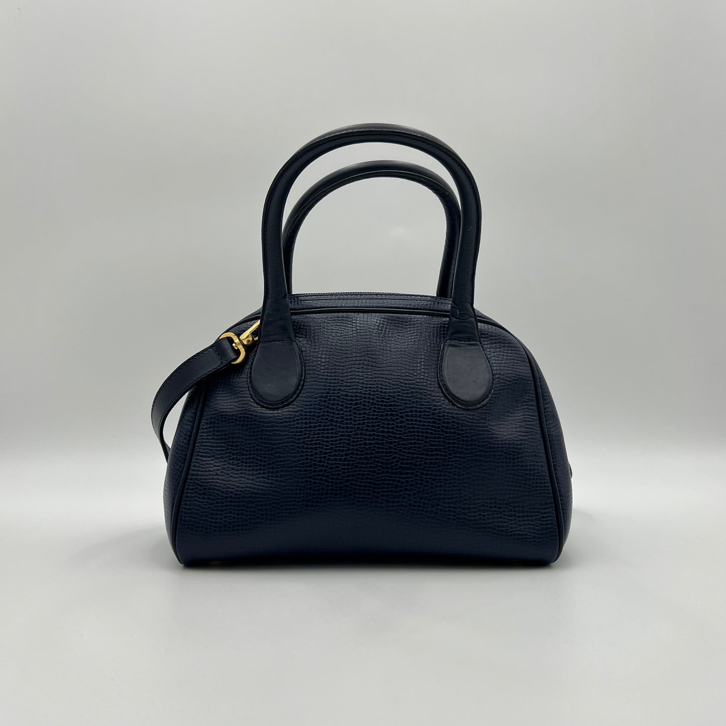 Christian Dior Navy Blue Pebbled Leather Medallion Mini Boston with Long Strap
