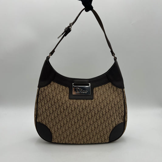 Christian Dior Brown Trotter Canvas and Leather Street Chic Hobo Shoulder Bag