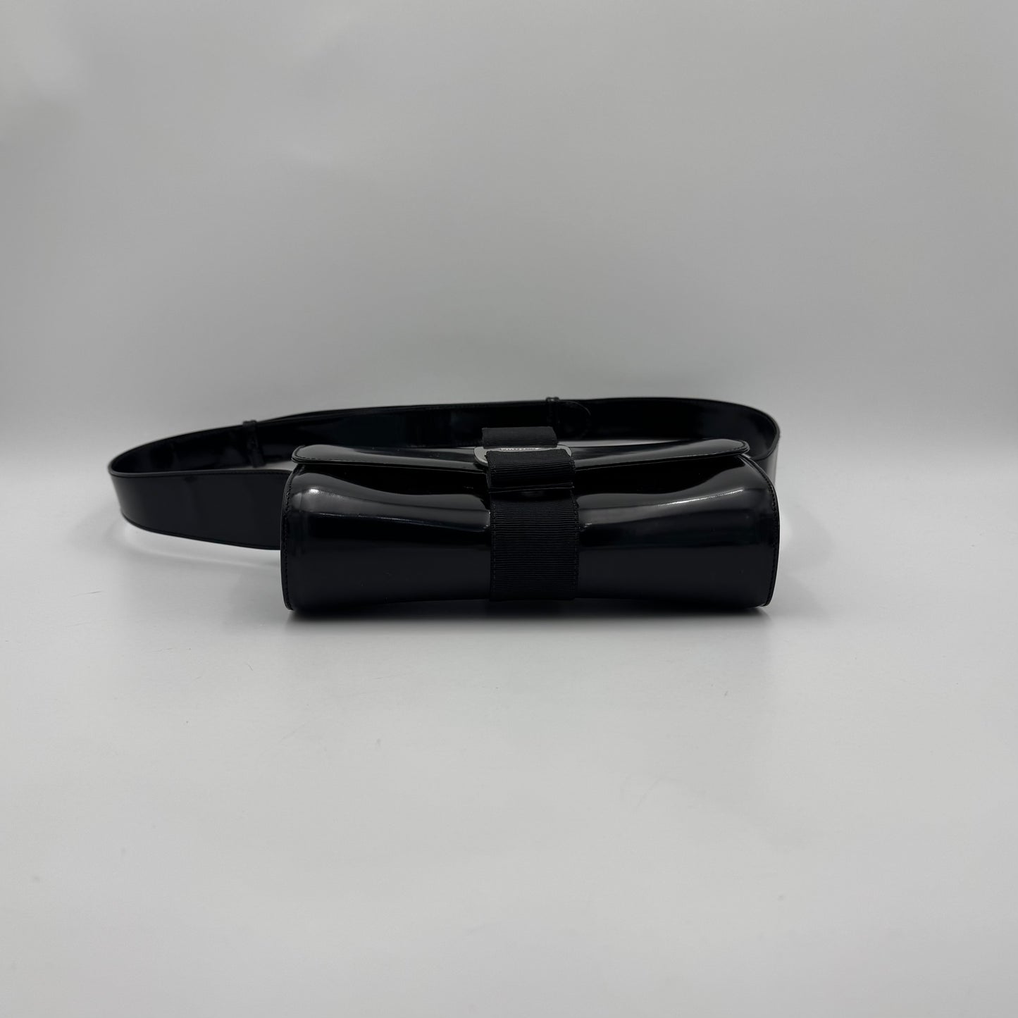 Salvatore Ferragamo Black Patent Leather Vara Bow Shoulder Bag SHW