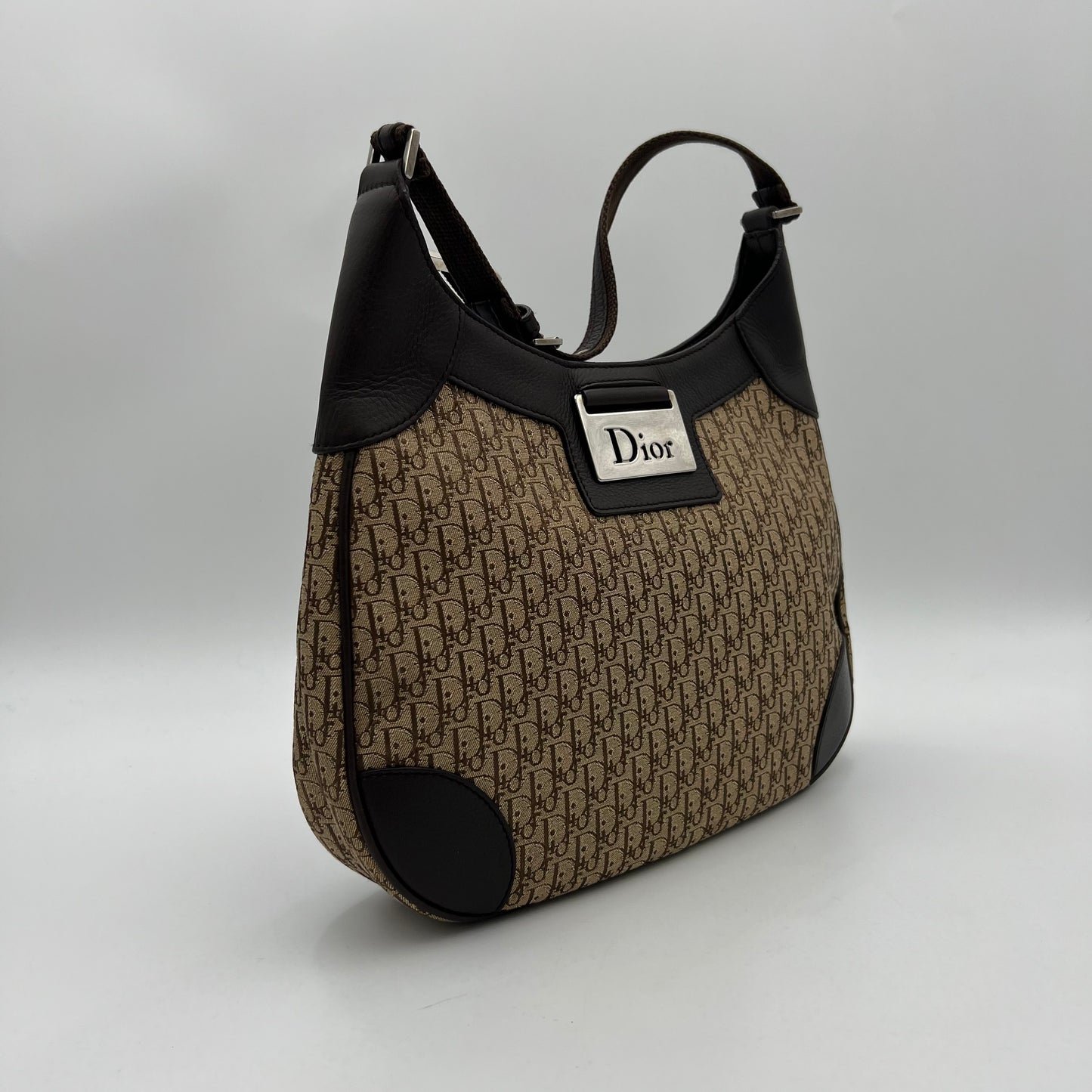 Christian Dior Brown Trotter Canvas and Leather Street Chic Hobo Shoulder Bag