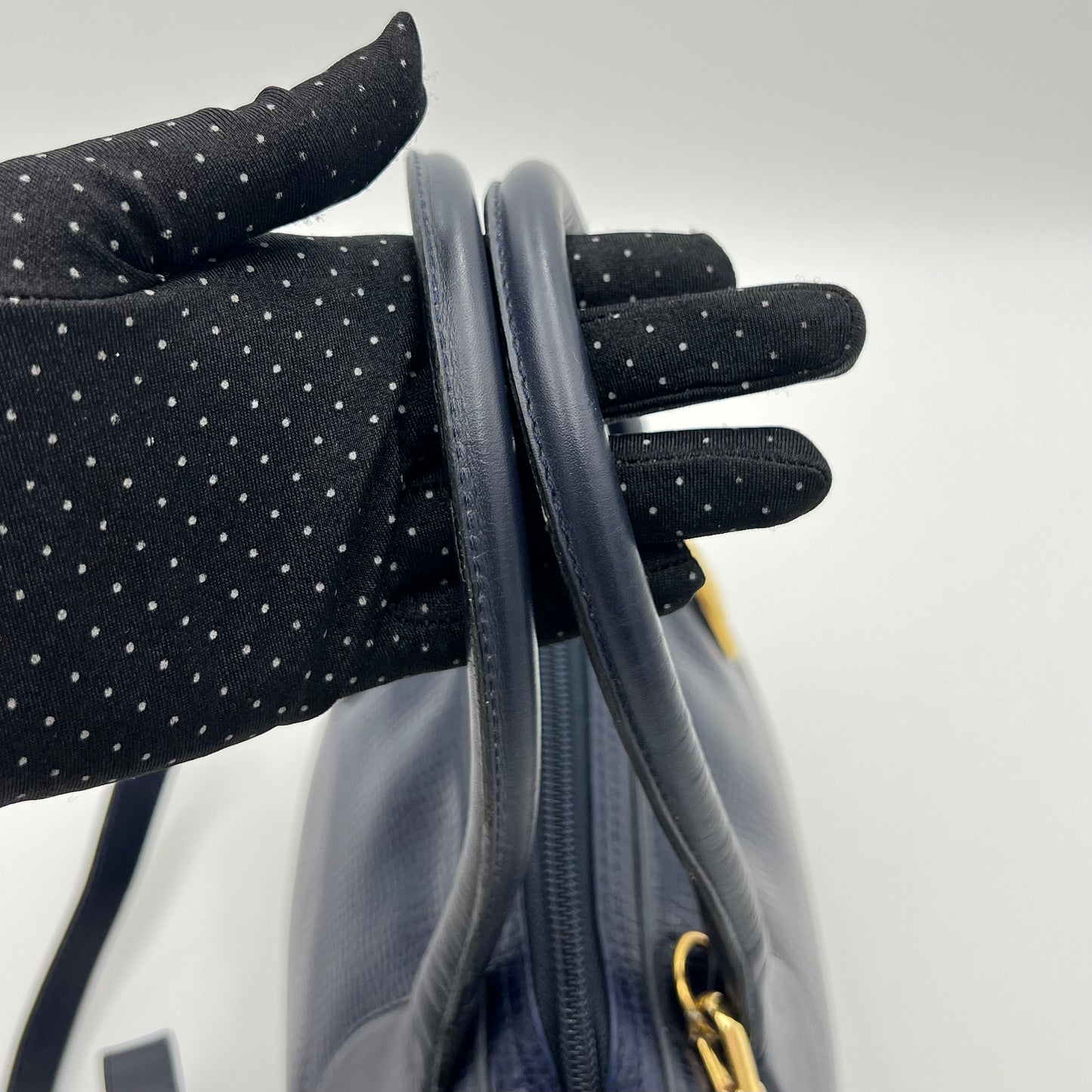 Christian Dior Navy Blue Pebbled Leather Medallion Mini Boston with Long Strap