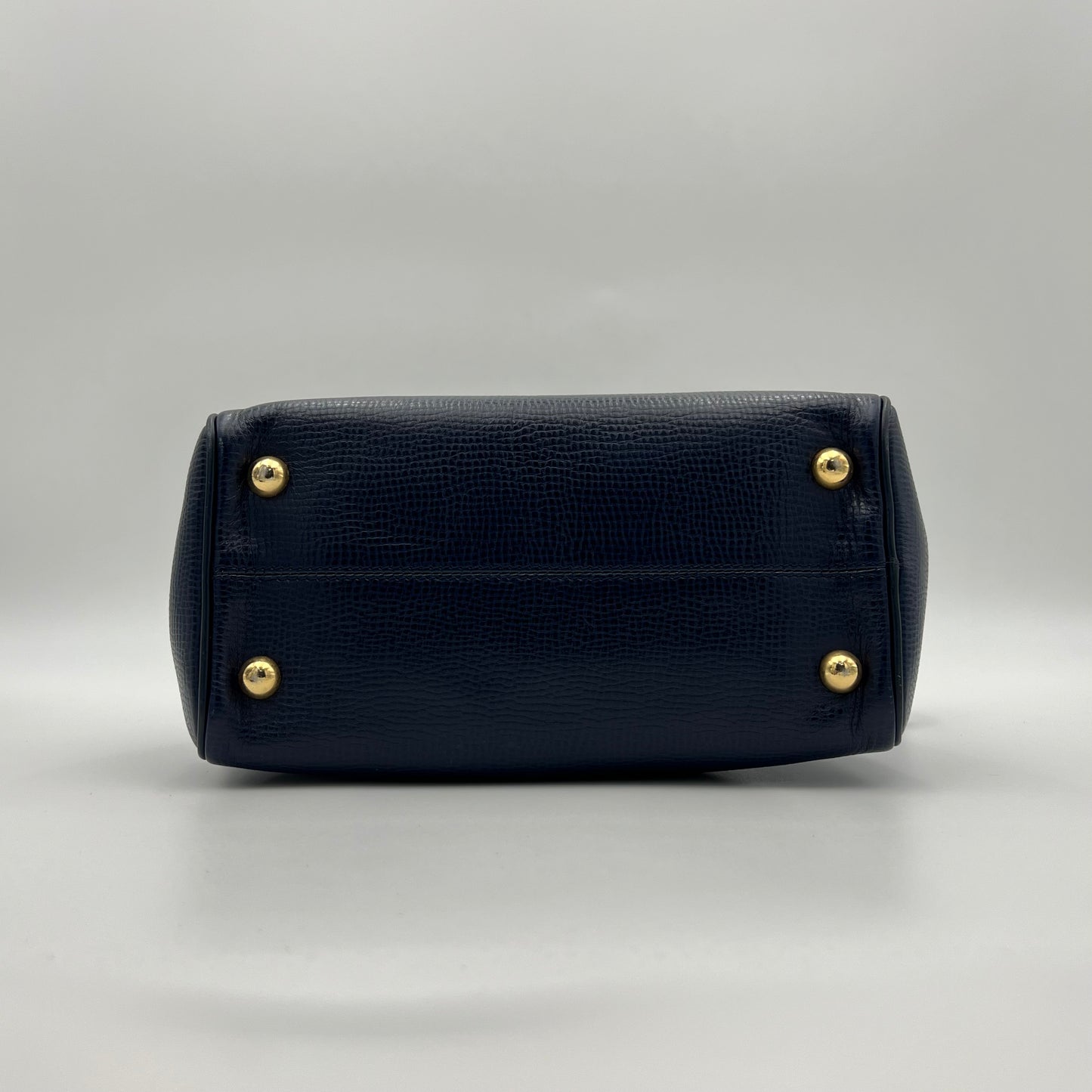 Christian Dior Navy Blue Pebbled Leather Medallion Mini Boston with Long Strap