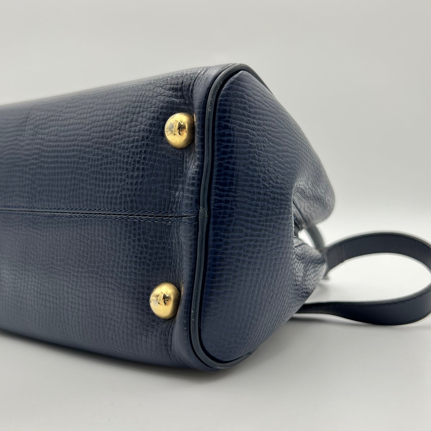 Christian Dior Navy Blue Pebbled Leather Medallion Mini Boston with Long Strap