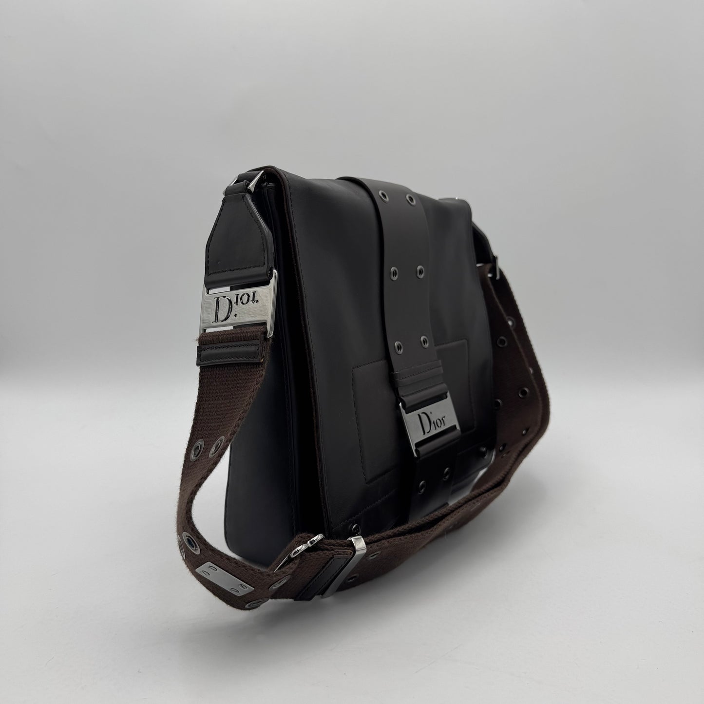 Christian Dior Dark Brown Leather Street Chic Messenger Bag