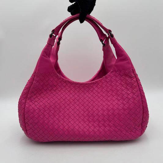 Bottega Veneta Hot Pink Intrecciato Campana Hobo Bag