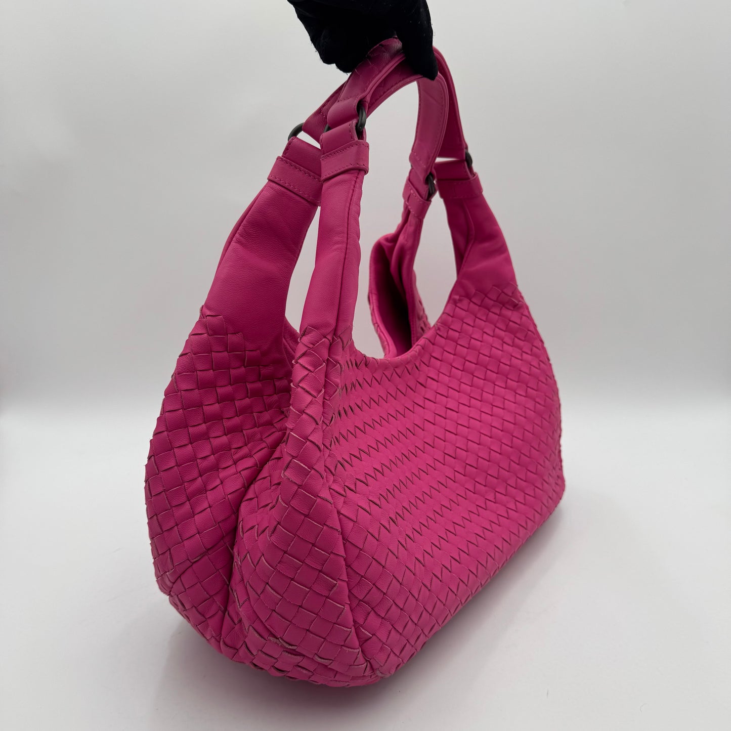 Bottega Veneta Hot Pink Intrecciato Campana Hobo Bag