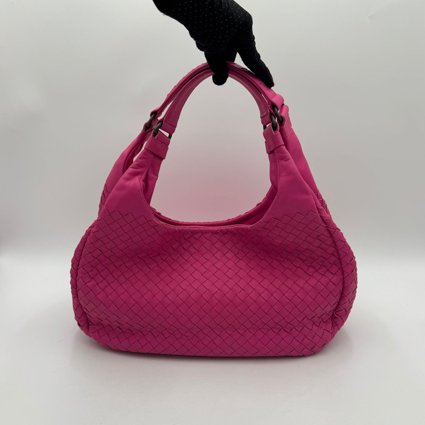 Bottega Veneta Hot Pink Intrecciato Campana Hobo Bag