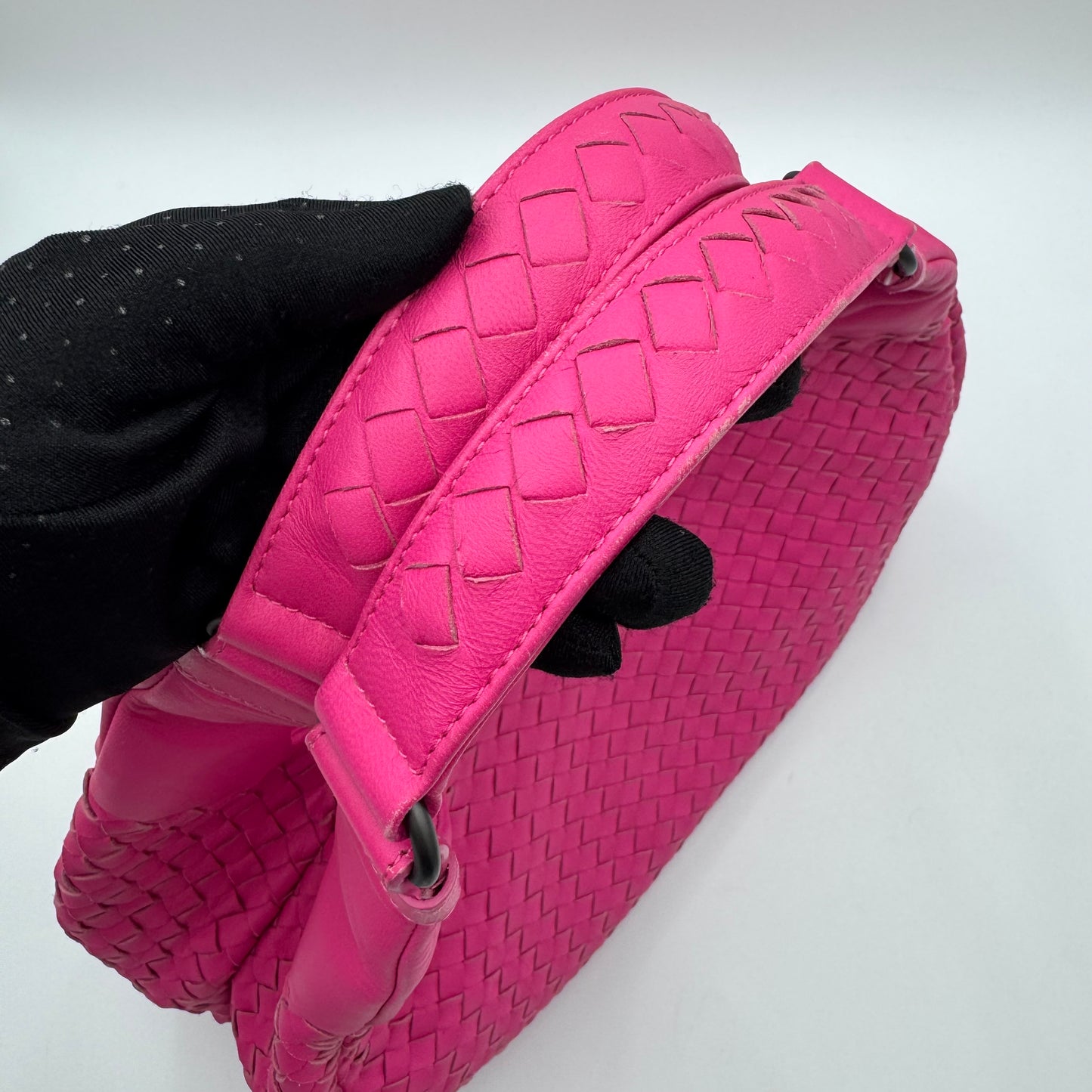 Bottega Veneta Hot Pink Intrecciato Campana Hobo Bag