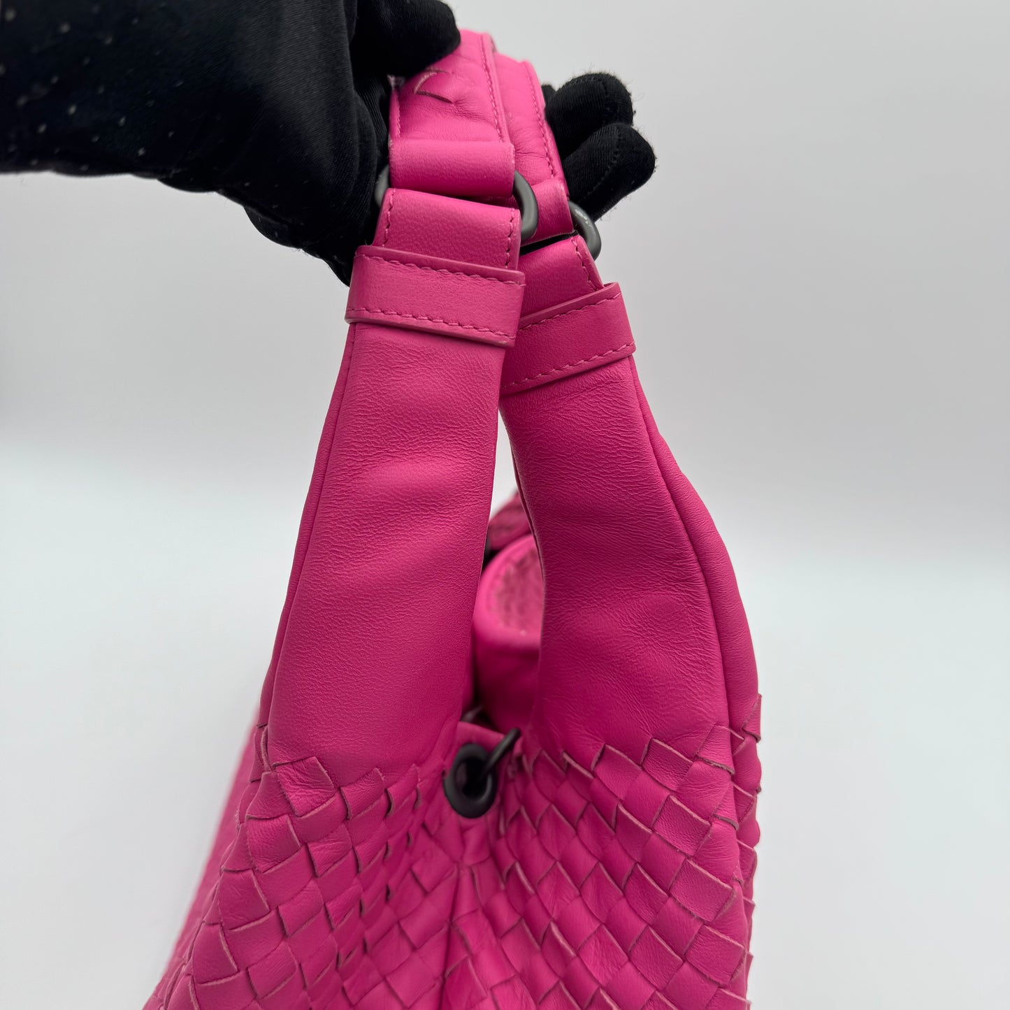 Bottega Veneta Hot Pink Intrecciato Campana Hobo Bag