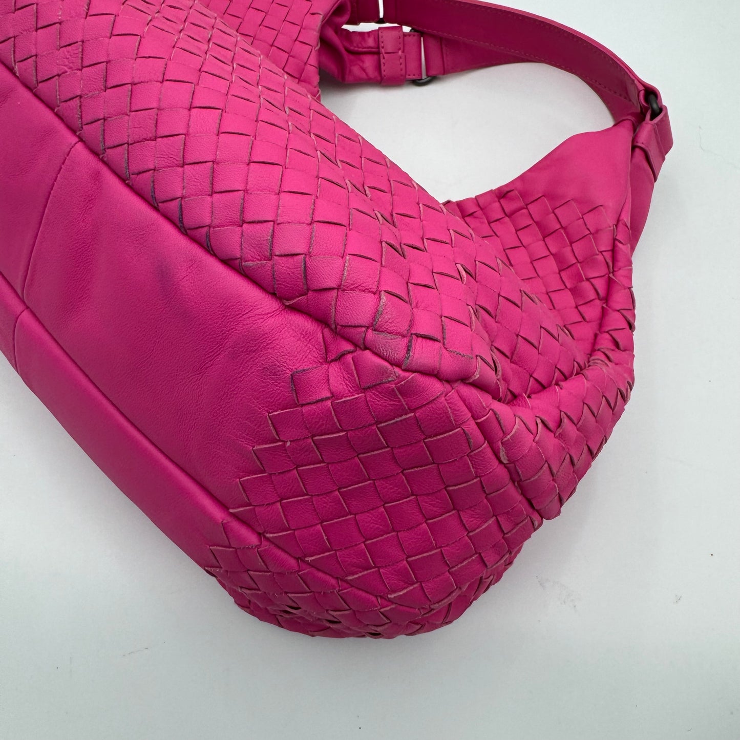Bottega Veneta Hot Pink Intrecciato Campana Hobo Bag