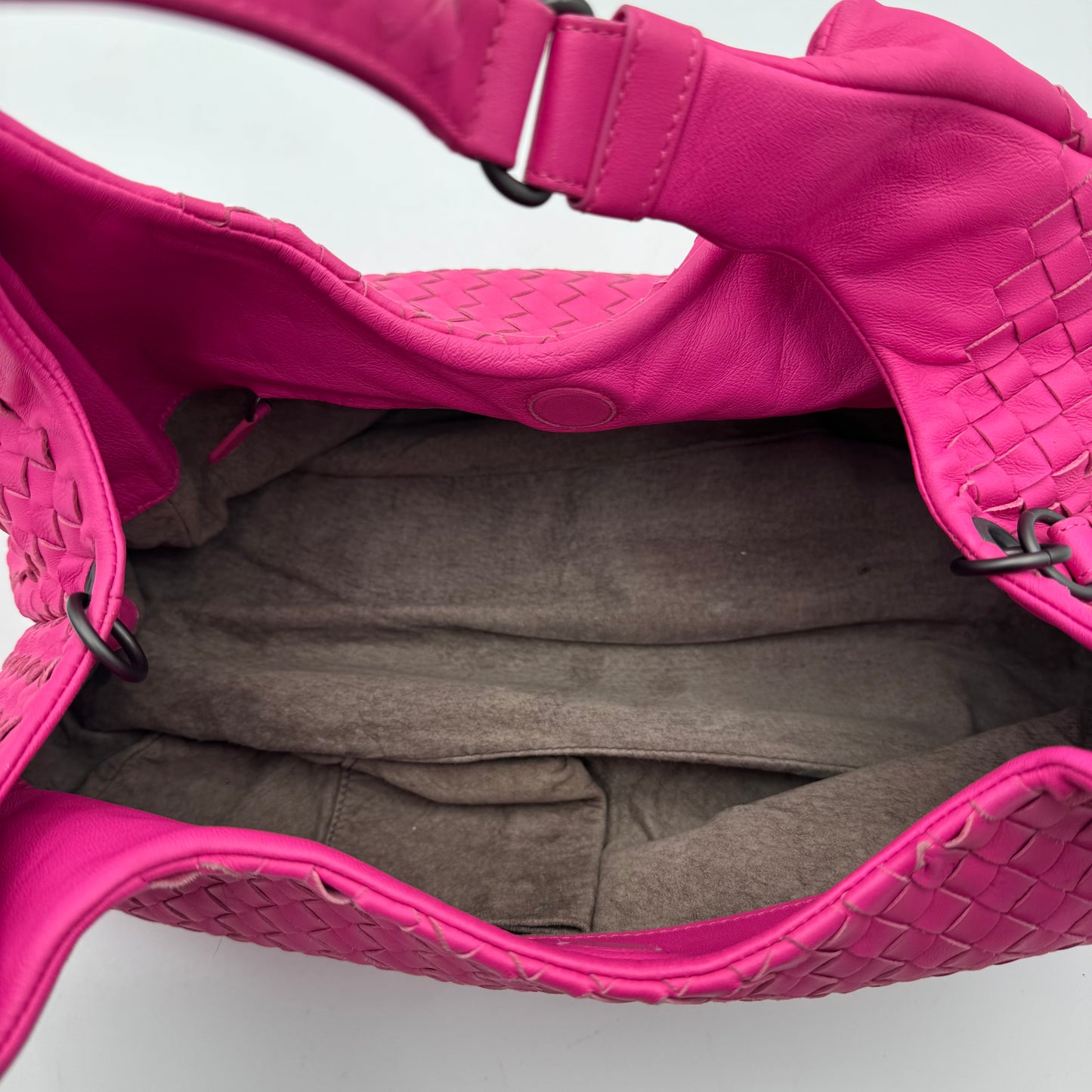 Bottega Veneta Hot Pink Intrecciato Campana Hobo Bag