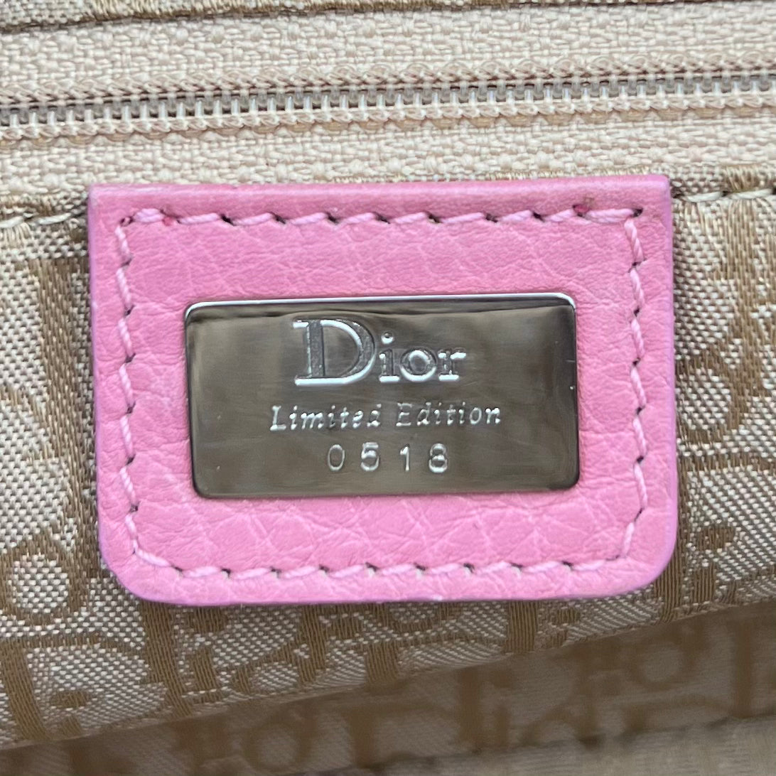 Christian Dior Floral Raffia Pink Leather Trimmed Bowler Handbag