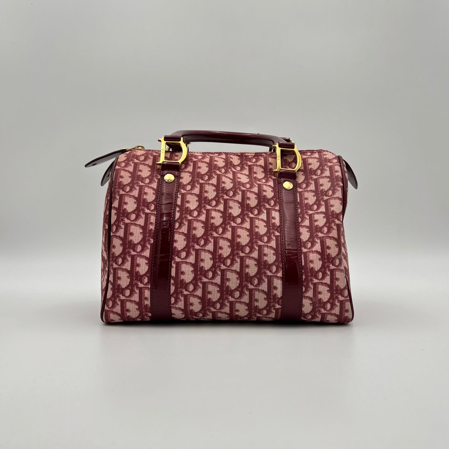 Christian Dior Burgundy Trotter PVC an Patent Leather Boston 25 GHW