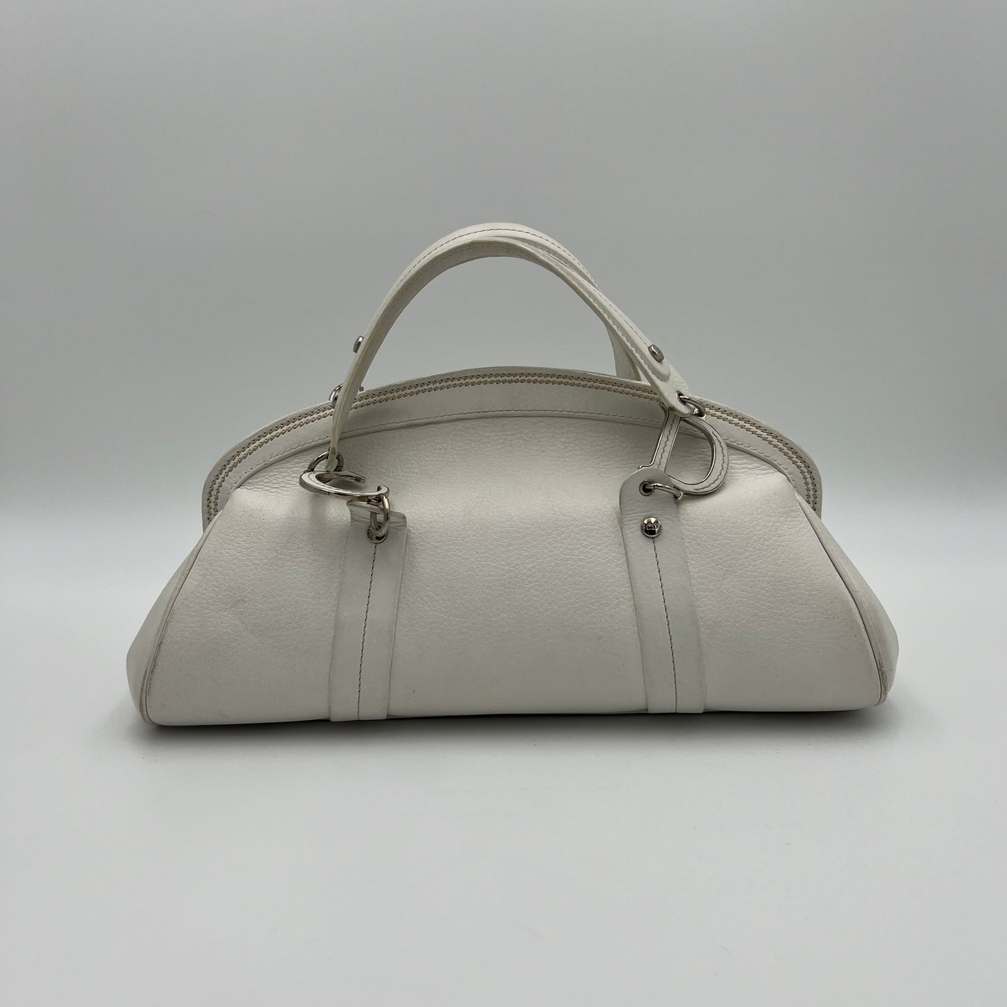 Christian Dior White Leather Embroidered Flower Handbag