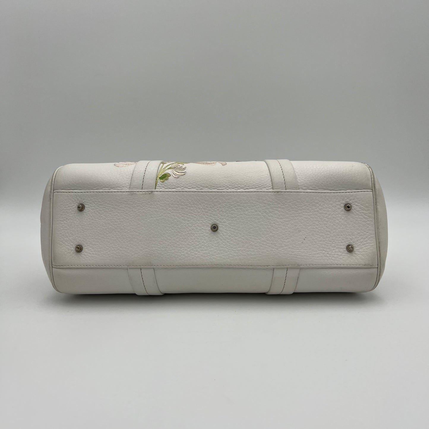 Christian Dior White Leather Embroidered Flower Handbag