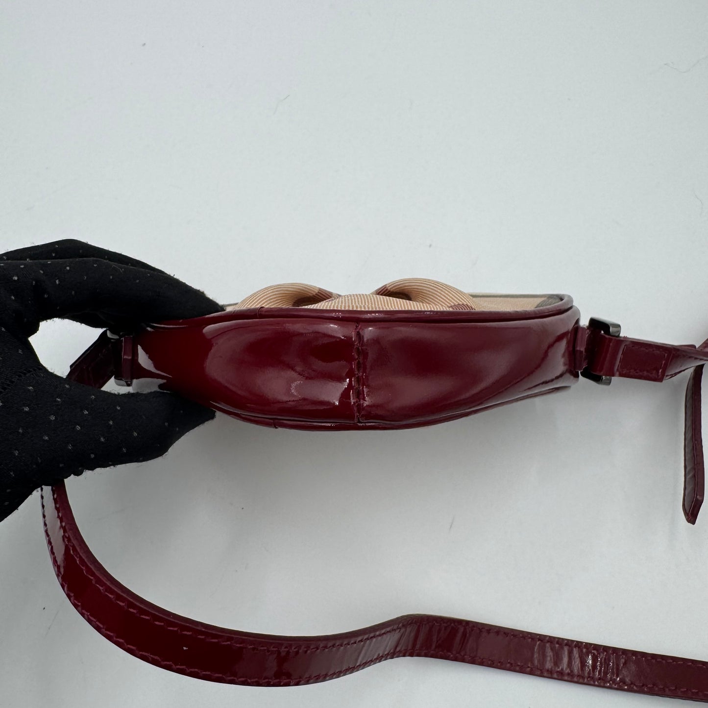 Burberry Burgundy Leather Nova Check Heart Mini Crossbody