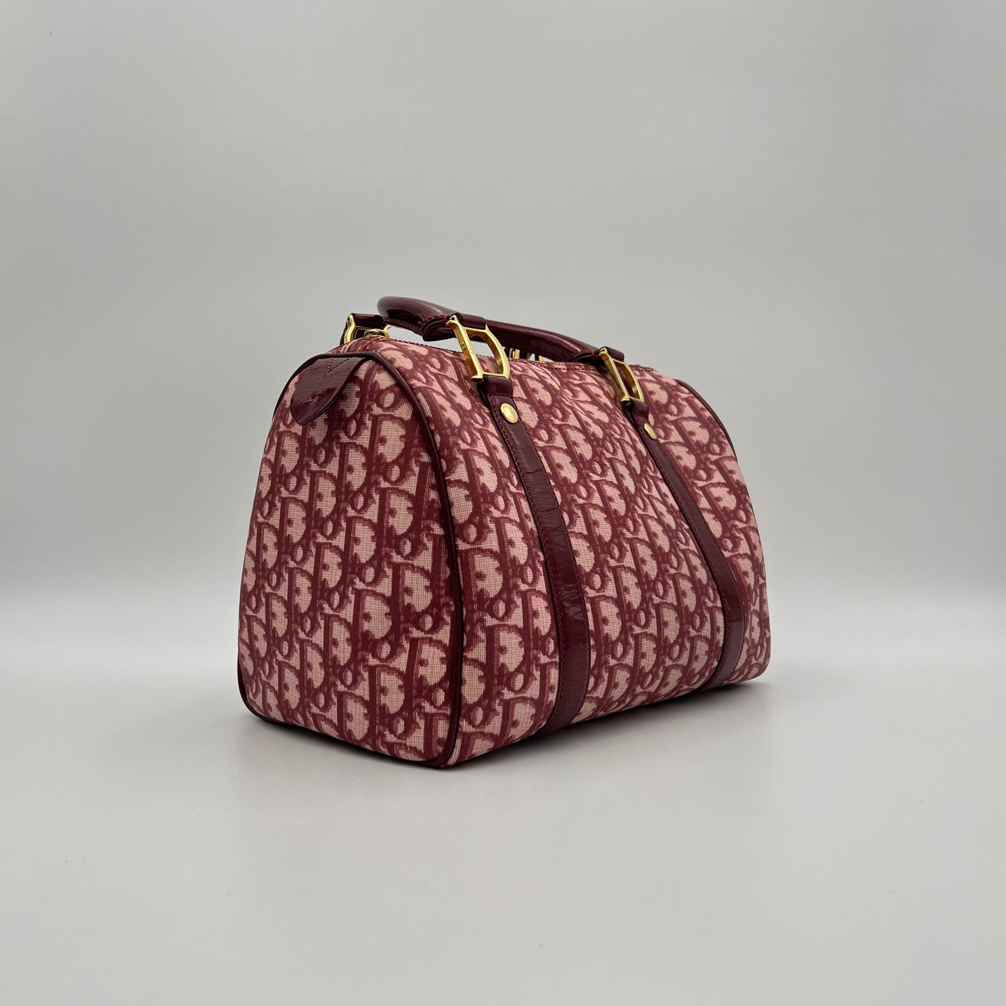 Christian Dior Burgundy Trotter PVC an Patent Leather Boston 25 GHW