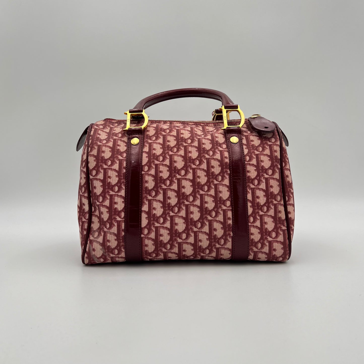 Christian Dior Burgundy Trotter PVC an Patent Leather Boston 25 GHW