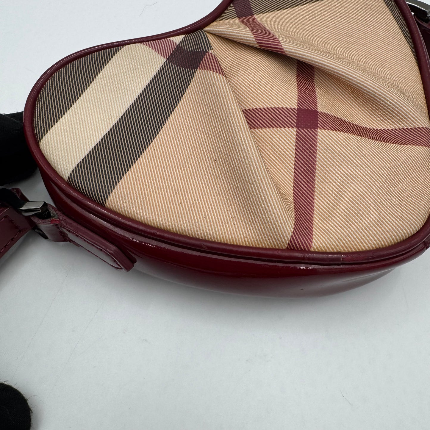 Burberry Burgundy Leather Nova Check Heart Mini Crossbody