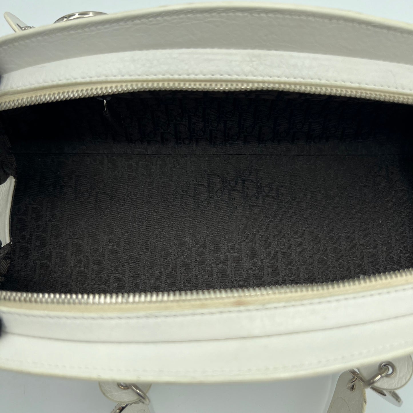 Christian Dior White Leather Embroidered Flower Handbag