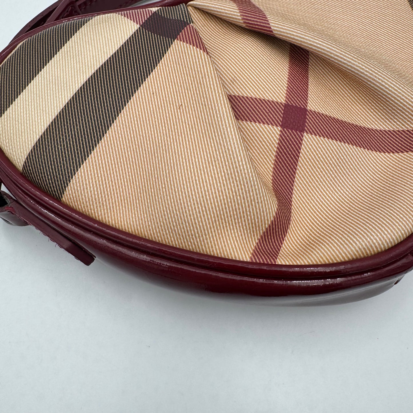 Burberry Burgundy Leather Nova Check Heart Mini Crossbody