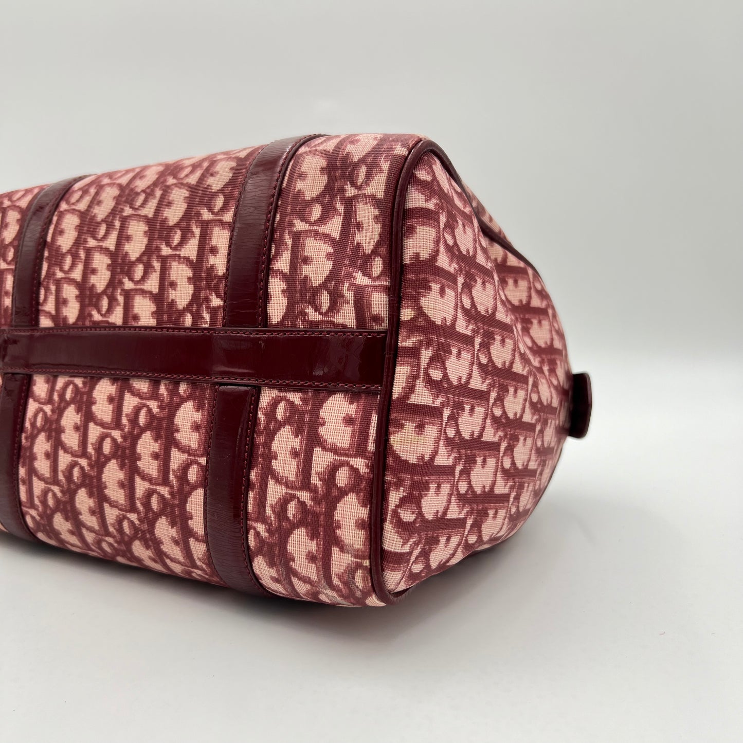 Christian Dior Burgundy Trotter PVC an Patent Leather Boston 25 GHW