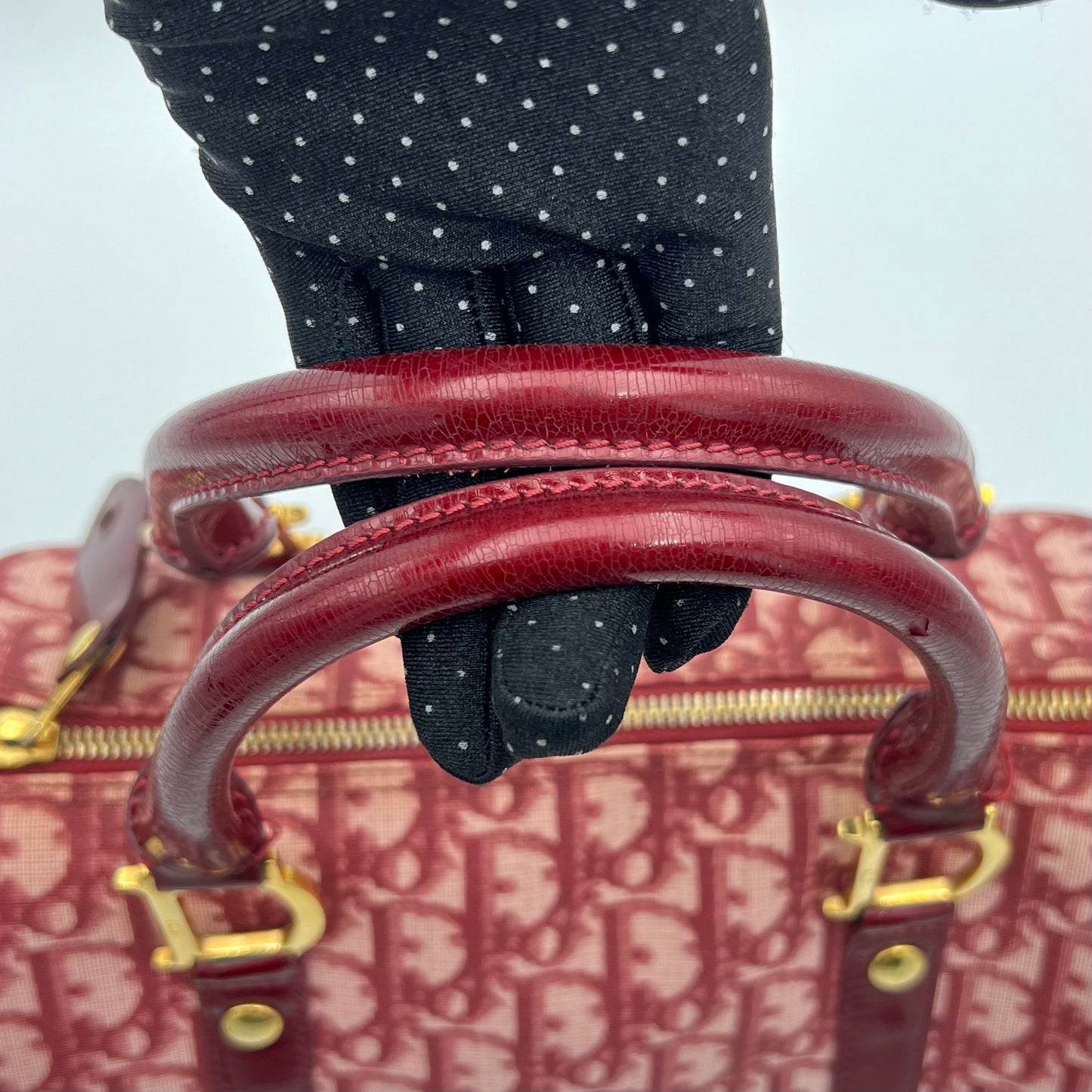 Christian Dior Burgundy Trotter PVC an Patent Leather Boston 25 GHW