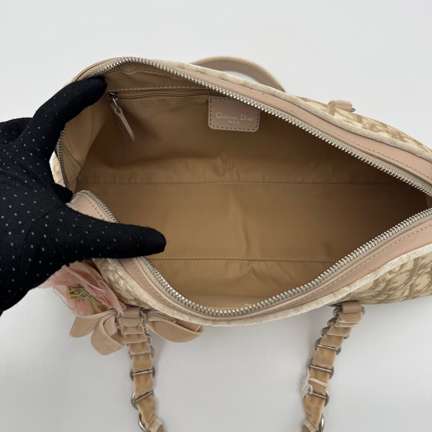 Christian Dior Beige Romantique Trotter Boston Shoulder Bag