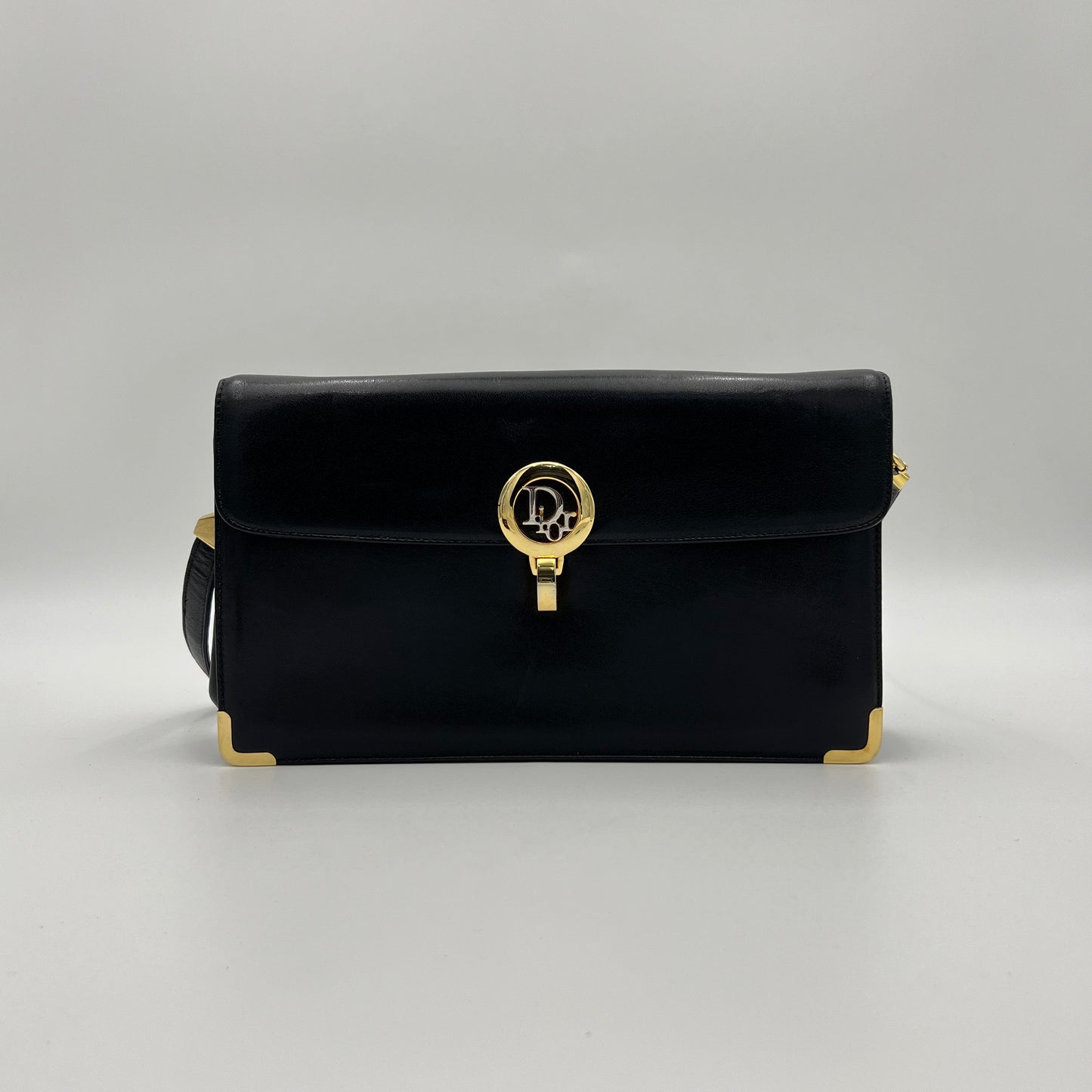 Christian Dior Black Leather Logo Box Shoulder Bag