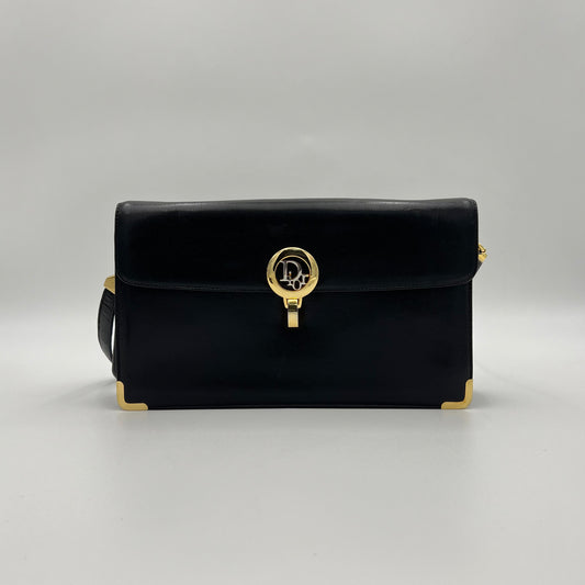 Christian Dior Black Leather Logo Box Shoulder Bag