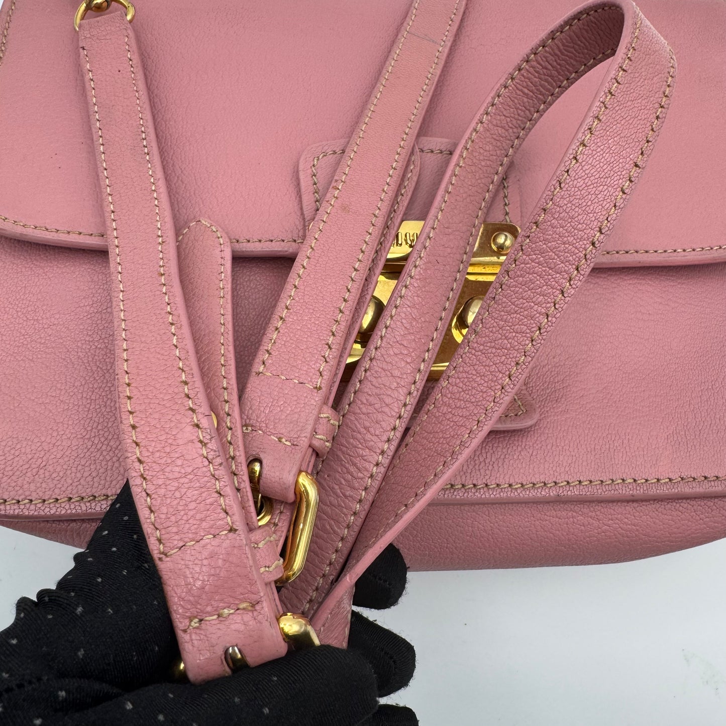 Miu Miu Pink Madras Leather Handbag GHW