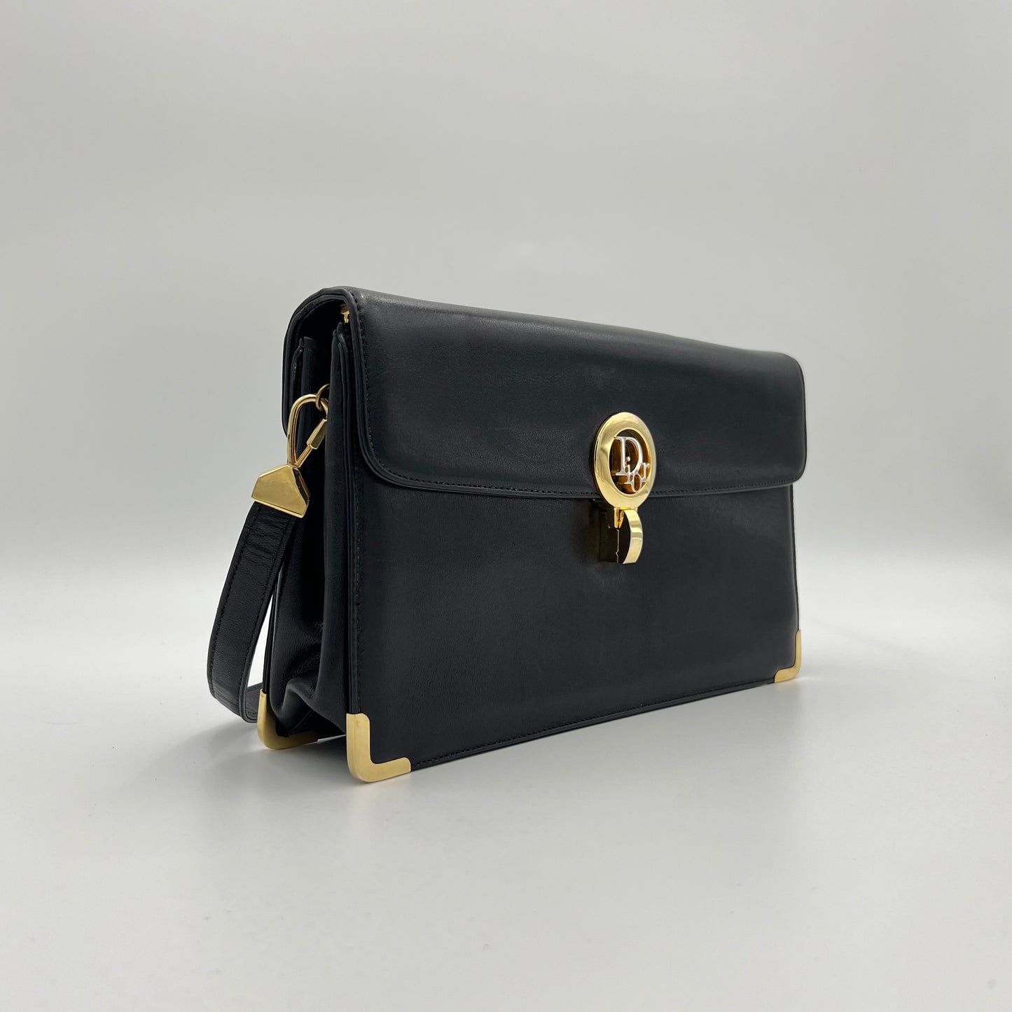 Christian Dior Black Leather Logo Box Shoulder Bag