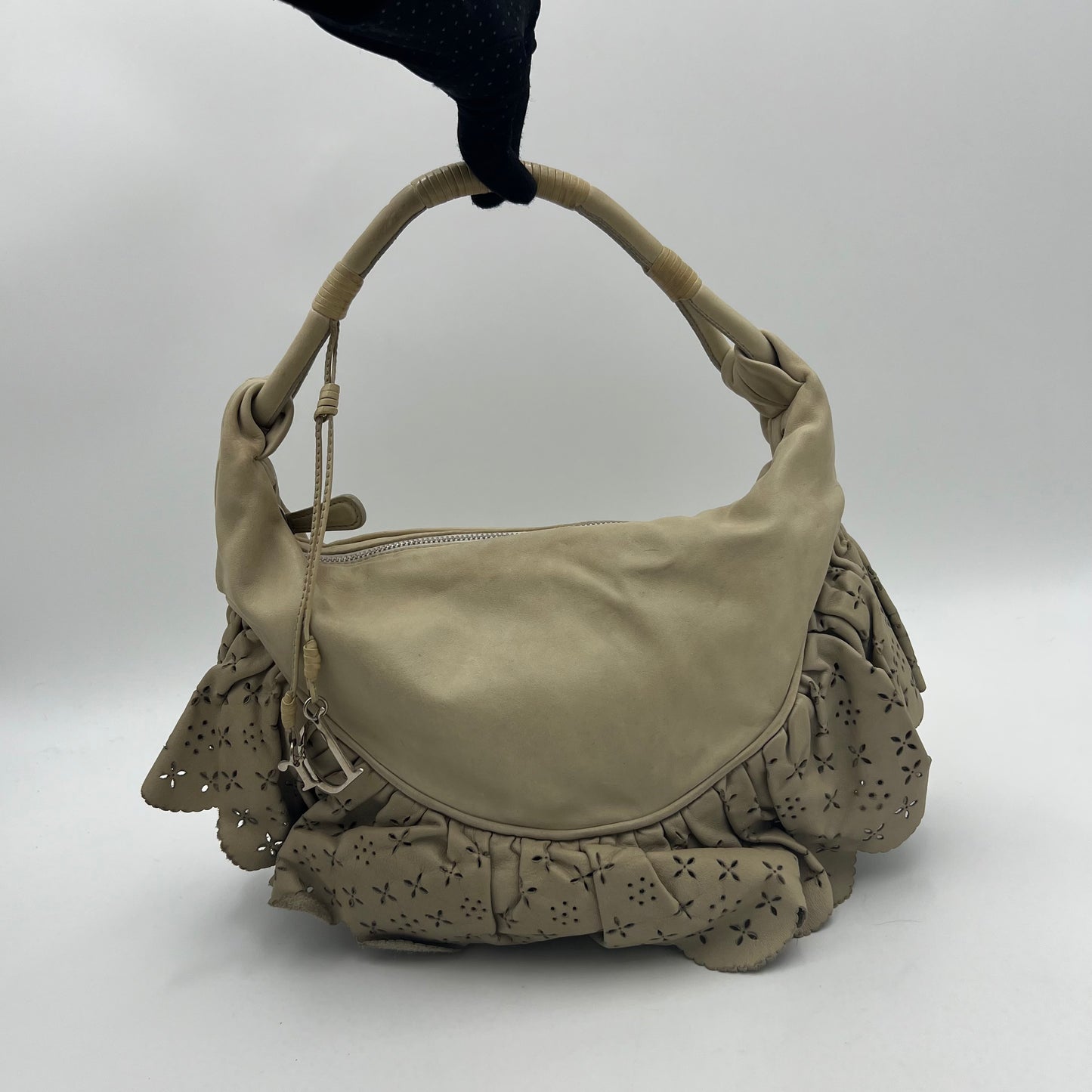 Christian Dior Beige Leather Gypsy Ruffle Hobo Bag