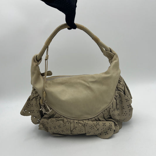 Christian Dior Beige Leather Gypsy Ruffle Hobo Bag