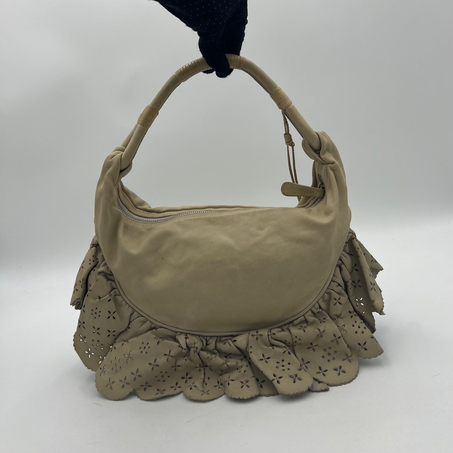Christian Dior Beige Leather Gypsy Ruffle Hobo Bag