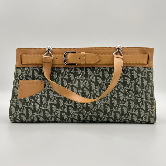 Christian Dior by John Galliano Green Oblique Canvas Jeans Pocket Tote Handbag