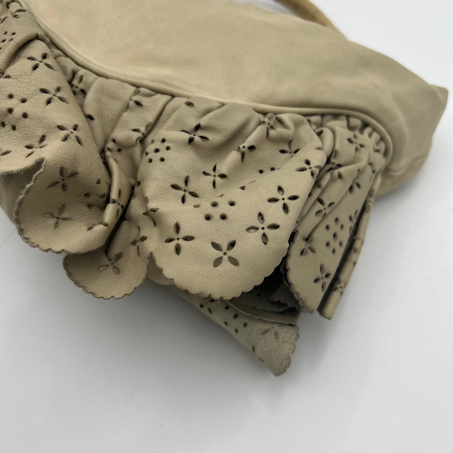 Christian Dior Beige Leather Gypsy Ruffle Hobo Bag