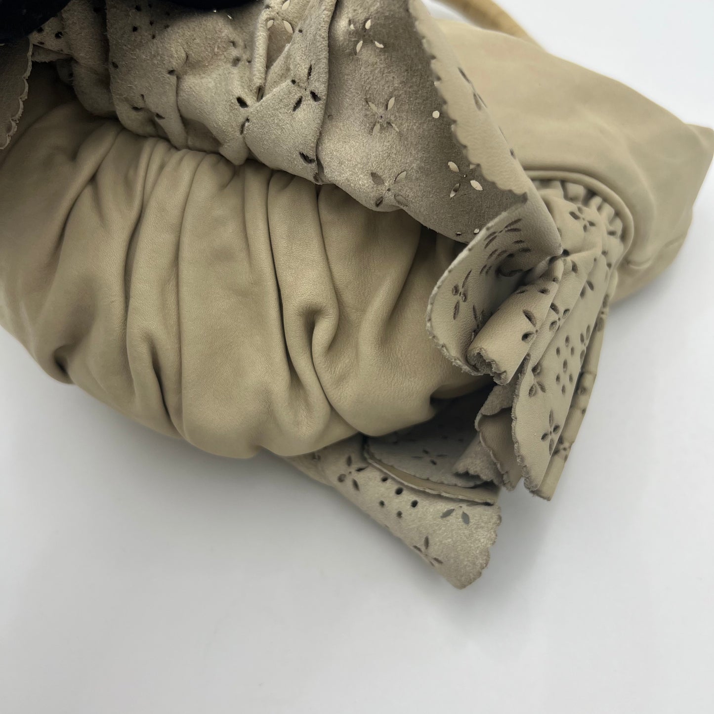 Christian Dior Beige Leather Gypsy Ruffle Hobo Bag