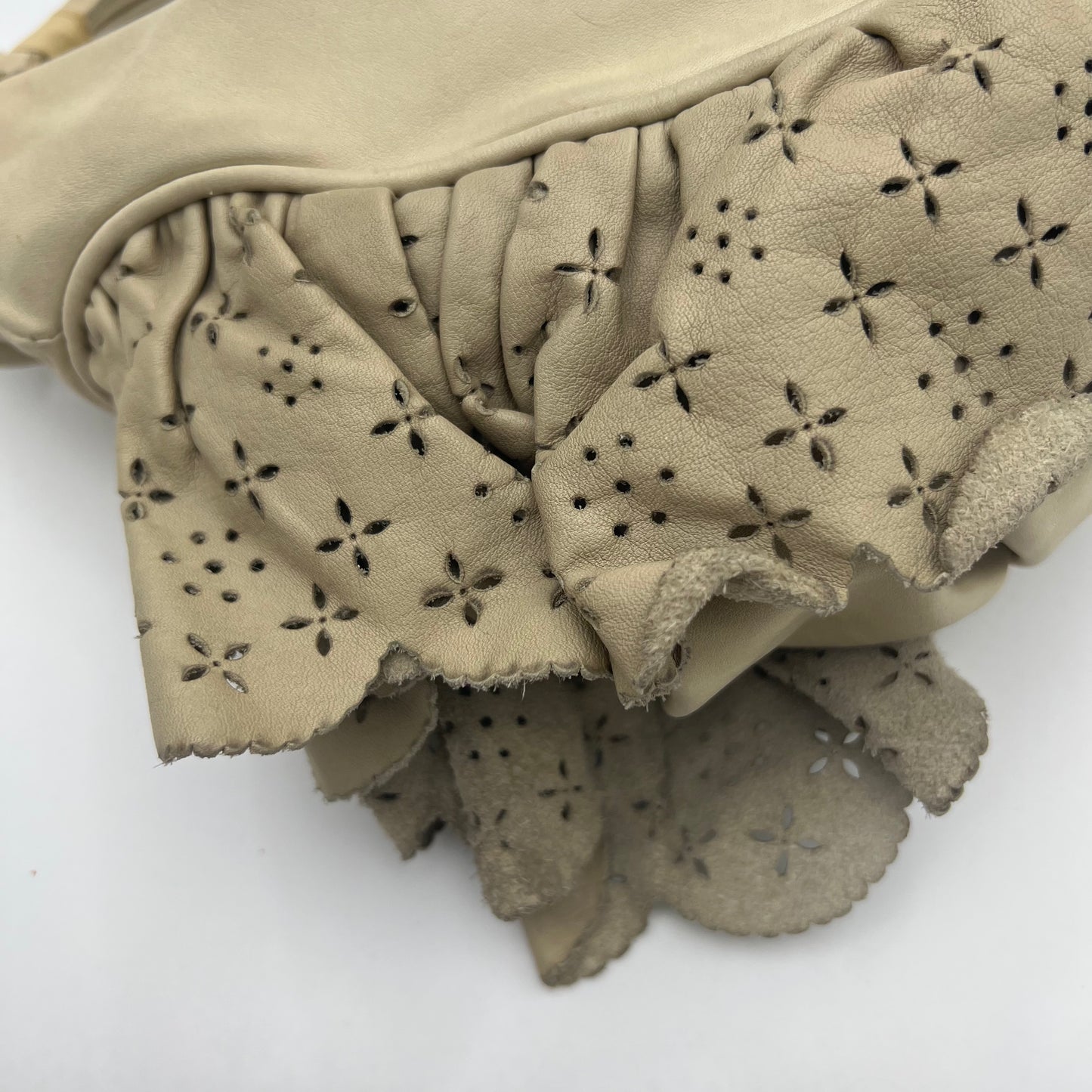 Christian Dior Beige Leather Gypsy Ruffle Hobo Bag