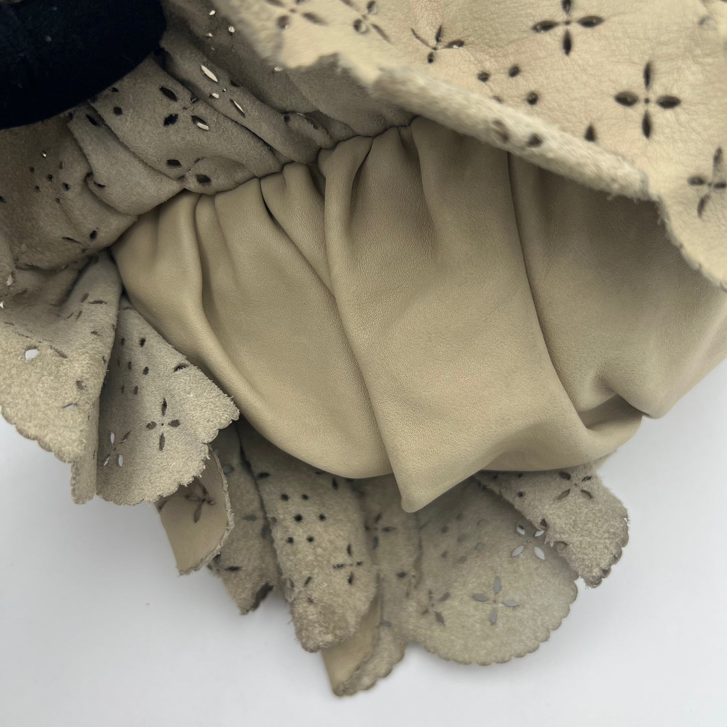 Christian Dior Beige Leather Gypsy Ruffle Hobo Bag