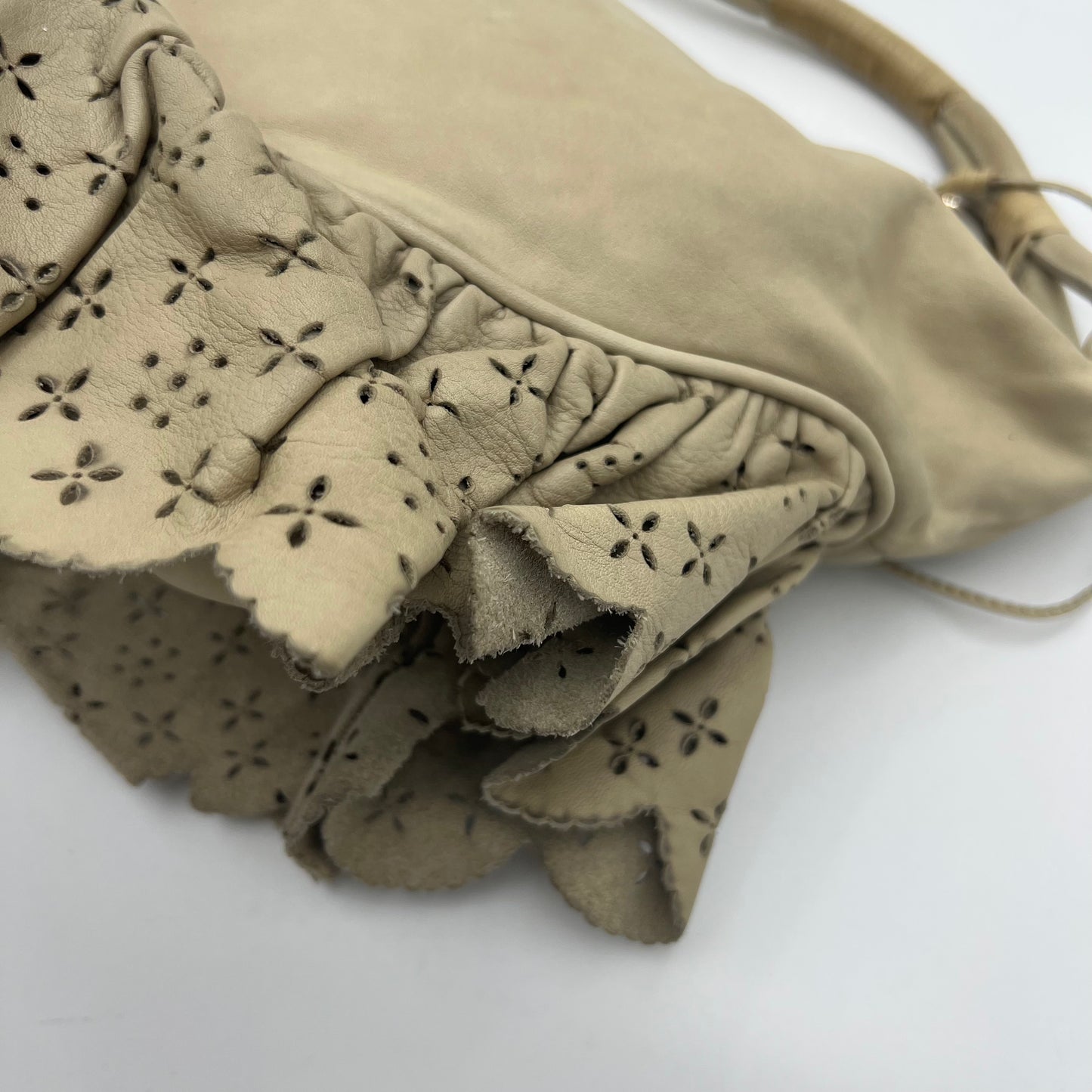 Christian Dior Beige Leather Gypsy Ruffle Hobo Bag