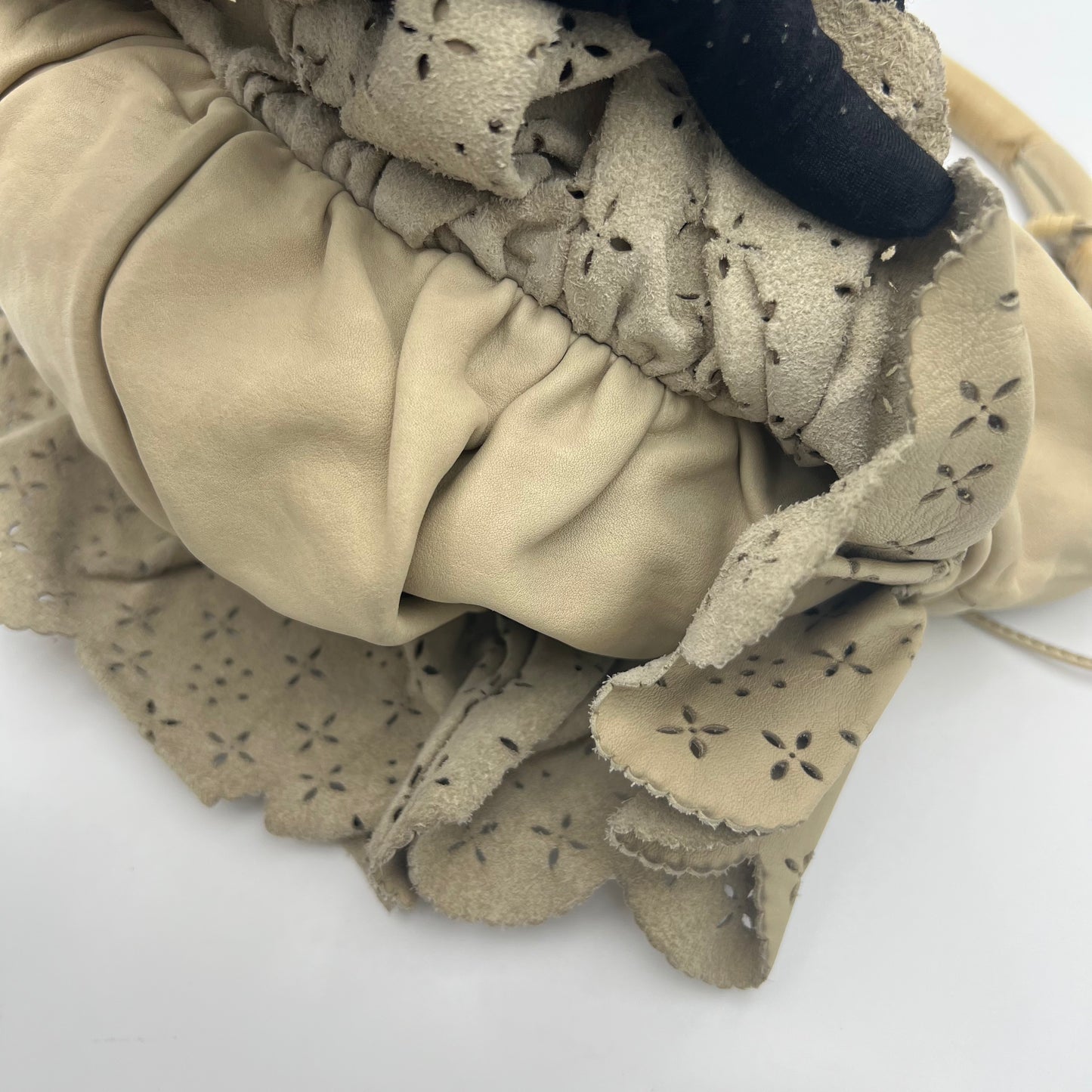 Christian Dior Beige Leather Gypsy Ruffle Hobo Bag